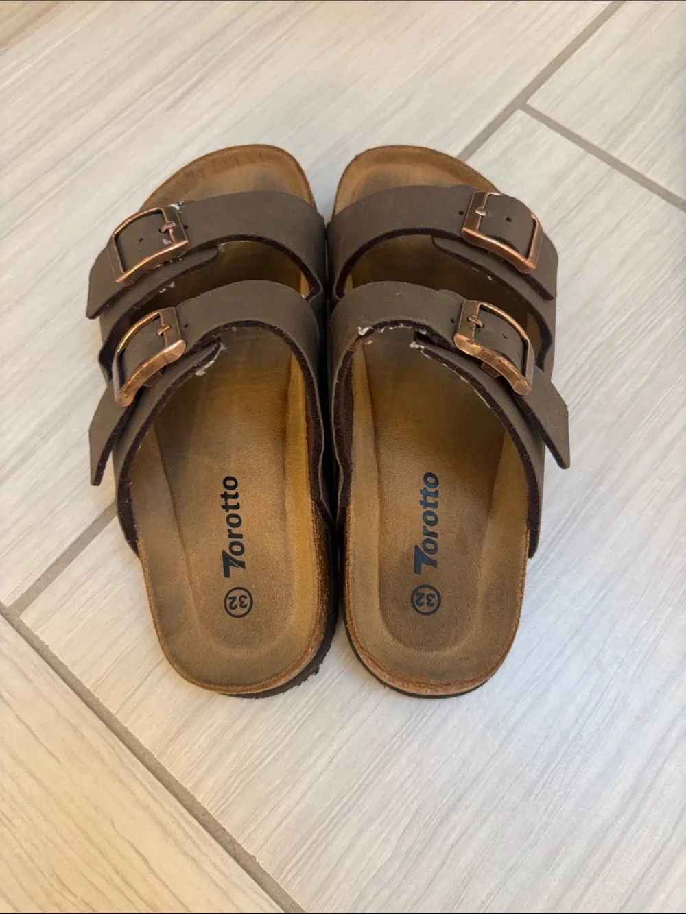 Kids Double-Buckle Brown Slide Sandals Birkenstock knock offs